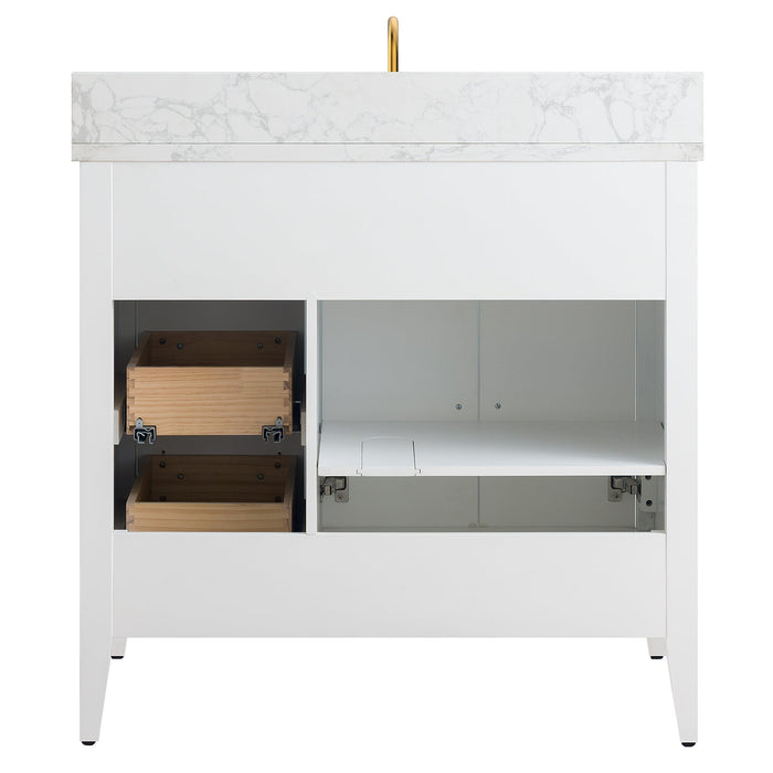 36" Single Sink Modern Freestanding Bathroom Vanity Set with Arabescato White Engineered Marble Top – Storage Cabinet with Soft-Closing Doors & Drawers VA9036 - HomeBeyond