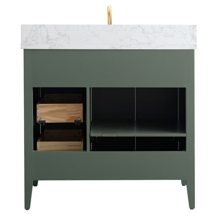 36" Single Sink Modern Freestanding Bathroom Vanity Set with Arabescato White Engineered Marble Top – Storage Cabinet with Soft-Closing Doors & Drawers VA9036 - HomeBeyond