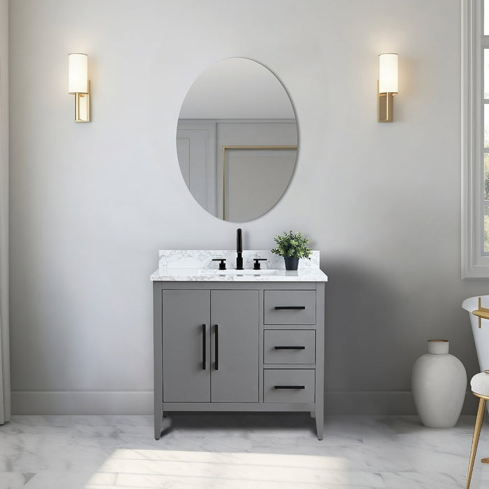 36" Single Sink Modern Freestanding Bathroom Vanity Set with Arabescato White Engineered Marble Top – Storage Cabinet with Soft-Closing Doors & Drawers VA9036 - HomeBeyond