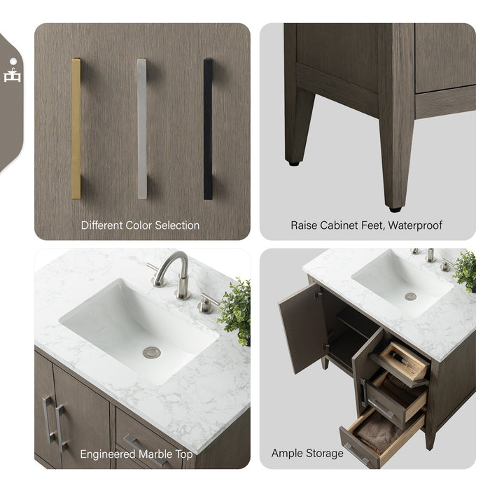 36" Single Sink Modern Freestanding Bathroom Vanity Set with Arabescato White Engineered Marble Top – Storage Cabinet with Soft-Closing Doors & Drawers VA9036 - HomeBeyond