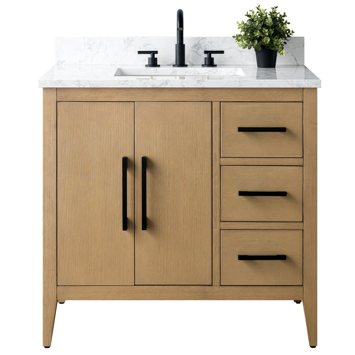 36" Single Sink Modern Freestanding Bathroom Vanity Set with Arabescato White Engineered Marble Top – Storage Cabinet with Soft-Closing Doors & Drawers VA9036 - HomeBeyond