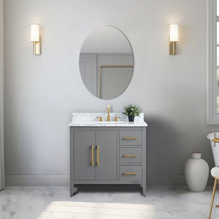 36" Single Sink Modern Freestanding Bathroom Vanity Set with Arabescato White Engineered Marble Top – Storage Cabinet with Soft-Closing Doors & Drawers VA9036 - HomeBeyond