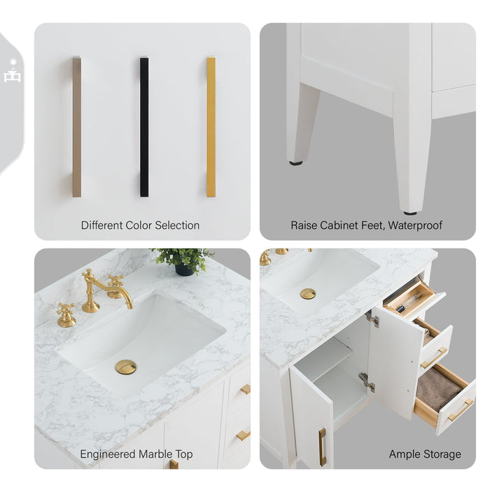36" Single Sink Modern Freestanding Bathroom Vanity Set with Arabescato White Engineered Marble Top – Storage Cabinet with Soft-Closing Doors & Drawers VA9036 - HomeBeyond