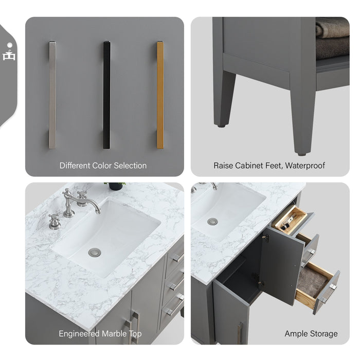 36" Single Sink Modern Freestanding Bathroom Vanity Set with Arabescato White Engineered Marble Top – Storage Cabinet with Soft-Closing Doors & Drawers VA9036 - HomeBeyond