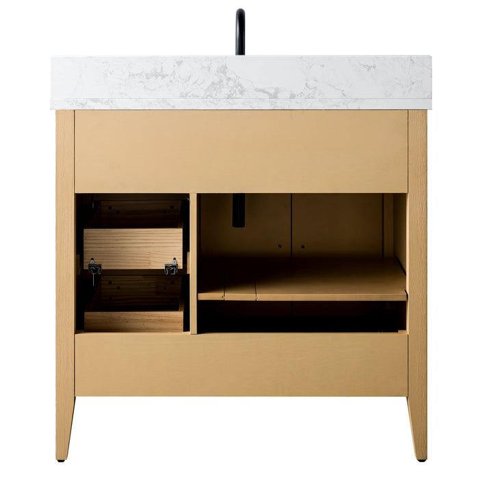 36" Single Sink Modern Freestanding Bathroom Vanity Set with Arabescato White Engineered Marble Top – Storage Cabinet with Soft-Closing Doors & Drawers VA9036 - HomeBeyond