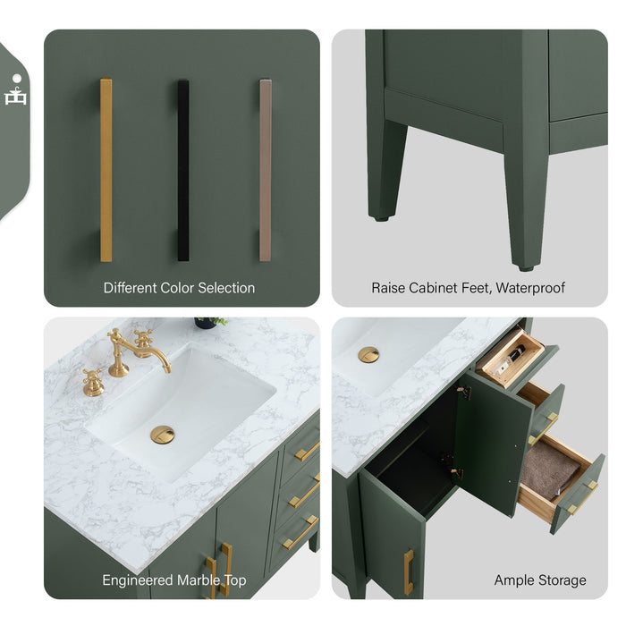 36" Single Sink Modern Freestanding Bathroom Vanity Set with Arabescato White Engineered Marble Top – Storage Cabinet with Soft-Closing Doors & Drawers VA9036 - HomeBeyond