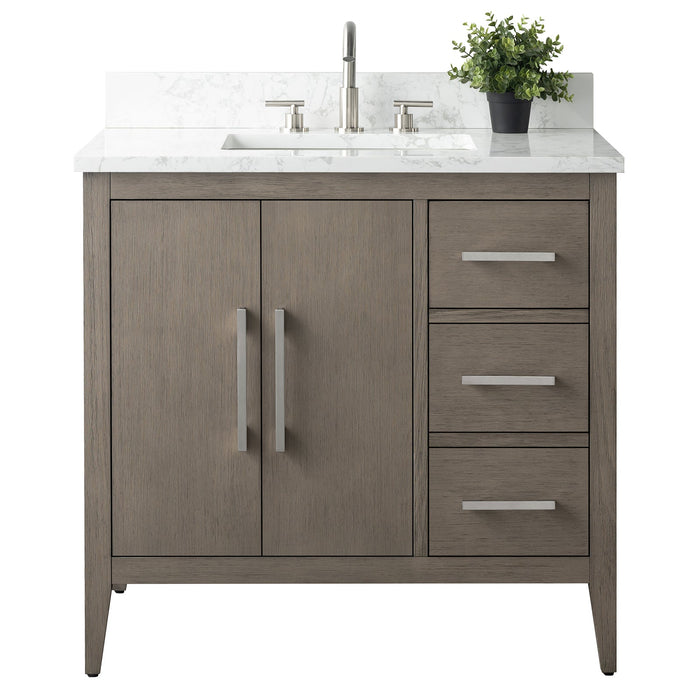 36" Single Sink Modern Freestanding Bathroom Vanity Set with Arabescato White Engineered Marble Top – Storage Cabinet with Soft-Closing Doors & Drawers VA9036 - HomeBeyond