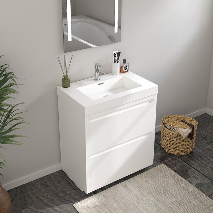 36" Single Sink Modern Freestanding Bathroom Vanity Set with White Engineered Stone Top – Storage Cabinet with 2 Soft-Closing Drawers VA6036WF - HomeBeyond