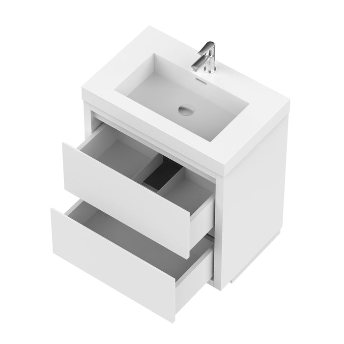 36" Single Sink Modern Freestanding Bathroom Vanity Set with White Engineered Stone Top – Storage Cabinet with 2 Soft-Closing Drawers VA6036WF - HomeBeyond