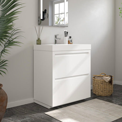 36" Single Sink Modern Freestanding Bathroom Vanity Set with White Engineered Stone Top – Storage Cabinet with 2 Soft-Closing Drawers VA6036WF - HomeBeyond