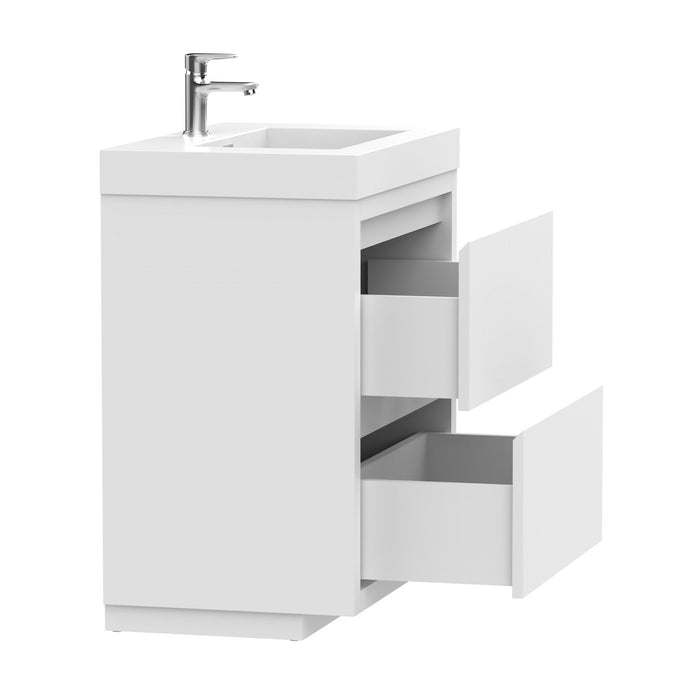 36" Single Sink Modern Freestanding Bathroom Vanity Set with White Engineered Stone Top – Storage Cabinet with 2 Soft-Closing Drawers VA6036WF - HomeBeyond