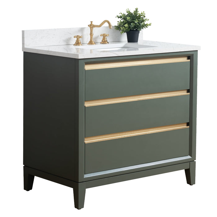 36" Single Sink Modern Freestanding Solid Wood Bathroom Vanity Set with Ariston White Engineered Marble Top – Storage Cabinet with Soft-Closing Drawers VA8036 - HomeBeyond