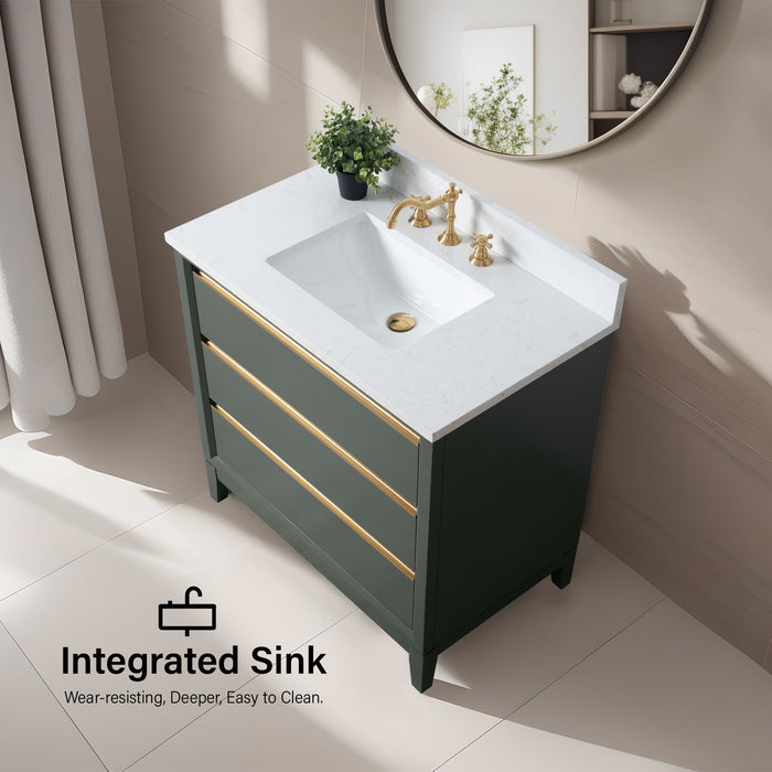 36" Single Sink Modern Freestanding Solid Wood Bathroom Vanity Set with Ariston White Engineered Marble Top – Storage Cabinet with Soft-Closing Drawers VA8036 - HomeBeyond