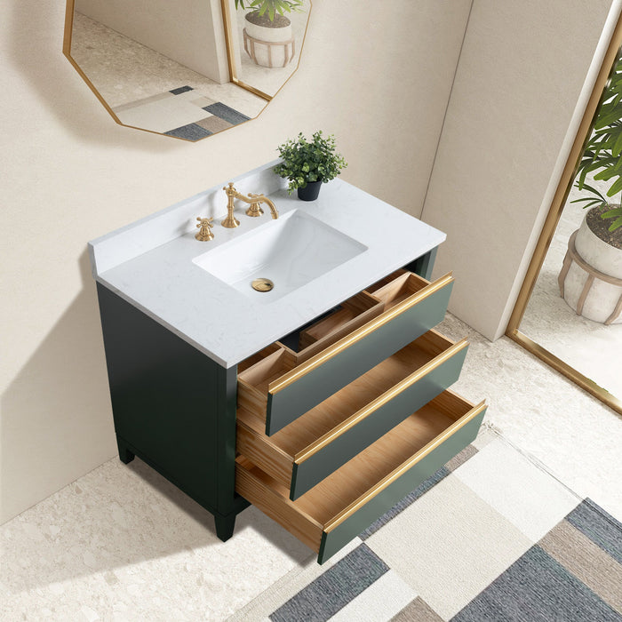 36" Single Sink Modern Freestanding Solid Wood Bathroom Vanity Set with Ariston White Engineered Marble Top – Storage Cabinet with Soft-Closing Drawers VA8036 - HomeBeyond