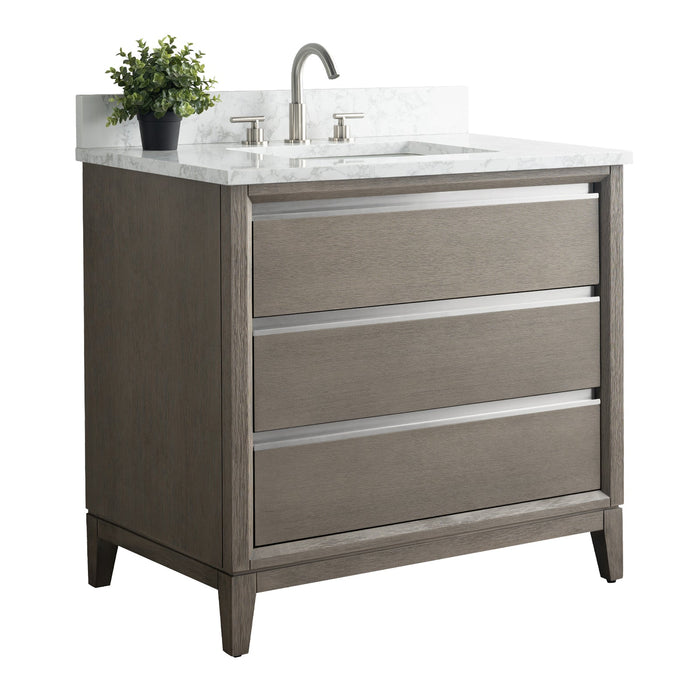 36" Single Sink Modern Freestanding Solid Wood Bathroom Vanity Set with Ariston White Engineered Marble Top – Storage Cabinet with Soft-Closing Drawers VA8036 - HomeBeyond