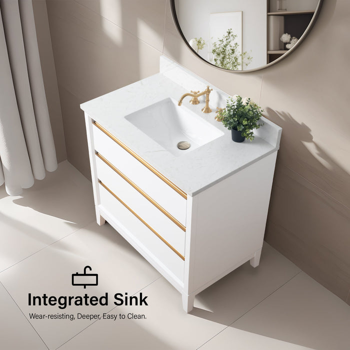 36" Single Sink Modern Freestanding Solid Wood Bathroom Vanity Set with Ariston White Engineered Marble Top – Storage Cabinet with Soft-Closing Drawers VA8036 - HomeBeyond