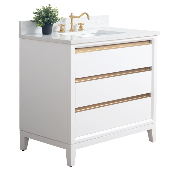 36" Single Sink Modern Freestanding Solid Wood Bathroom Vanity Set with Ariston White Engineered Marble Top – Storage Cabinet with Soft-Closing Drawers VA8036 - HomeBeyond