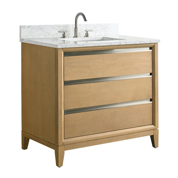 36" Single Sink Modern Freestanding Solid Wood Bathroom Vanity Set with Ariston White Engineered Marble Top – Storage Cabinet with Soft-Closing Drawers VA8036 - HomeBeyond