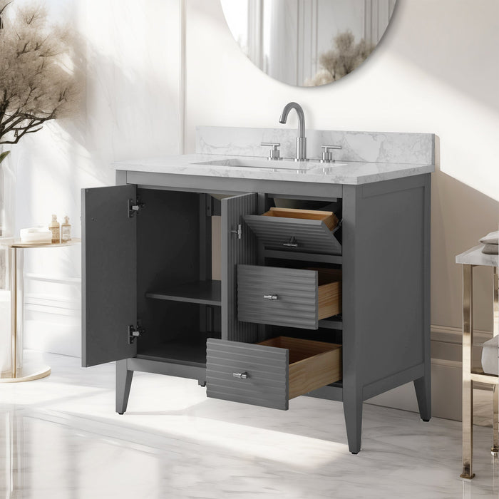 36" Single Sink Modern Freestanding Solid Wood Bathroom Vanity Set with Engineered Marble Top – Storage Cabinet with Soft-Closing Doors & Drawers VA9136 - HomeBeyond