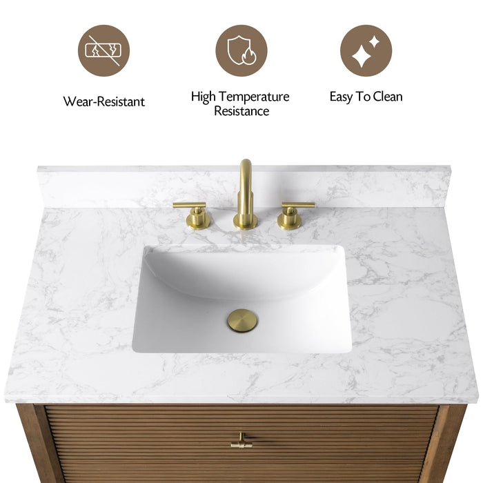 36" Single Sink Modern Freestanding Solid Wood Bathroom Vanity Set with White Engineered Marble Top – Storage Cabinet with Soft-Closing Doors & Drawers VA8136 - HomeBeyond