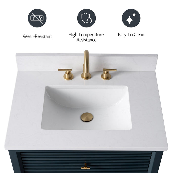 36" Single Sink Modern Freestanding Solid Wood Bathroom Vanity Set with White Engineered Marble Top – Storage Cabinet with Soft-Closing Doors & Drawers VA8136 - HomeBeyond