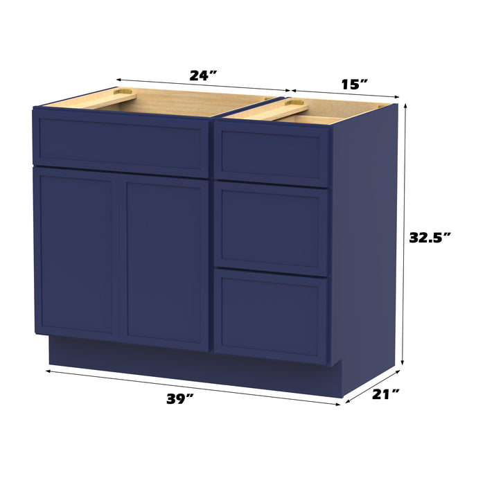 39" Modern Freestanding Birch & Plywood Bathroom Vanity Base Only – Shaker Style Storage Cabinet with 3 Drawers & 1 Soft-Closing Door VA4124-153 - HomeBeyond