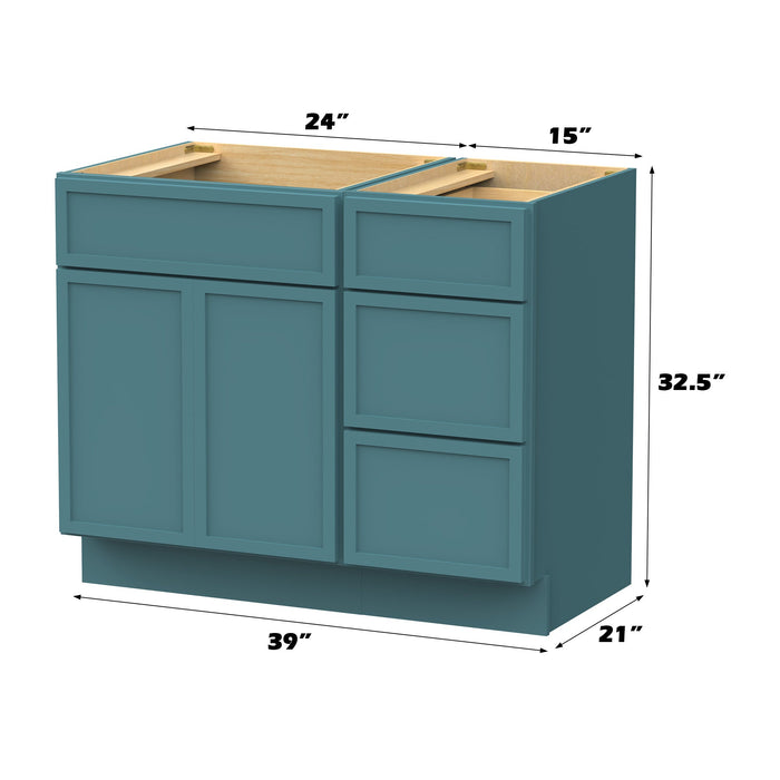 39" Modern Freestanding Birch & Plywood Bathroom Vanity Base Only – Shaker Style Storage Cabinet with 3 Drawers & 1 Soft-Closing Door VA4124-153 - HomeBeyond