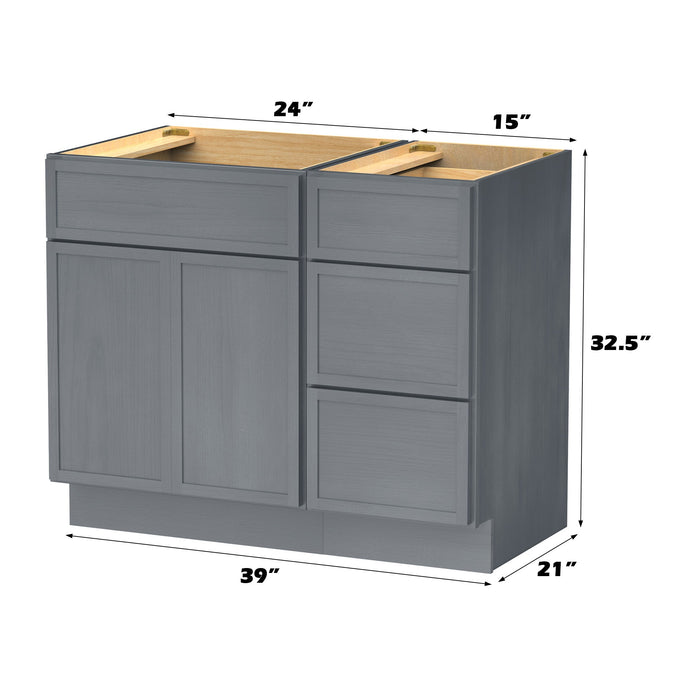 39" Modern Freestanding Birch & Plywood Bathroom Vanity Base Only – Shaker Style Storage Cabinet with 3 Drawers & 1 Soft-Closing Door VA4124-153 - HomeBeyond