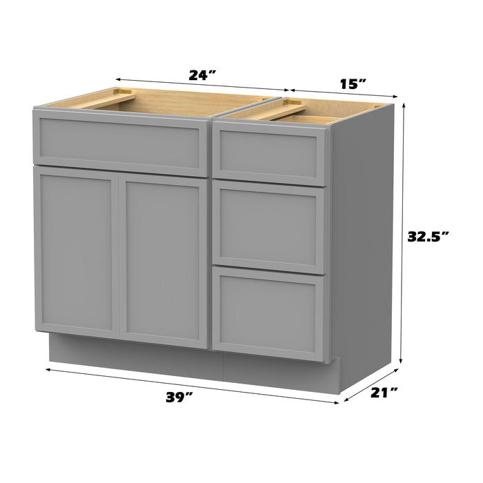 39" Modern Freestanding Birch & Plywood Bathroom Vanity Base Only – Shaker Style Storage Cabinet with 3 Drawers & 1 Soft-Closing Door VA4124-153 - HomeBeyond