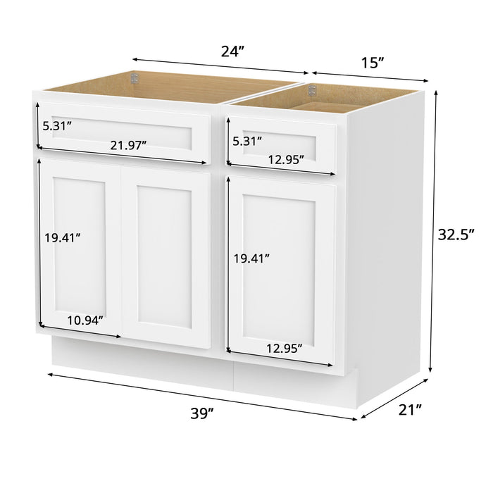 39" Modern Freestanding Oak Plywood Bathroom Vanity Base Only – Shaker Style Storage Cabinet with 1 Drawer & 3 Soft-Closing Doors VA4024-151 - HomeBeyond