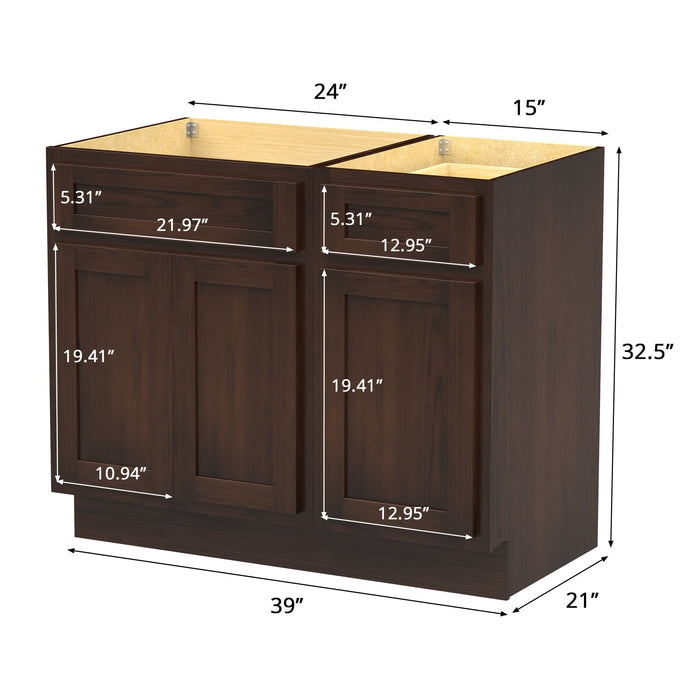 39" Modern Freestanding Oak Plywood Bathroom Vanity Base Only – Shaker Style Storage Cabinet with 1 Drawer & 3 Soft-Closing Doors VA4024-151 - HomeBeyond