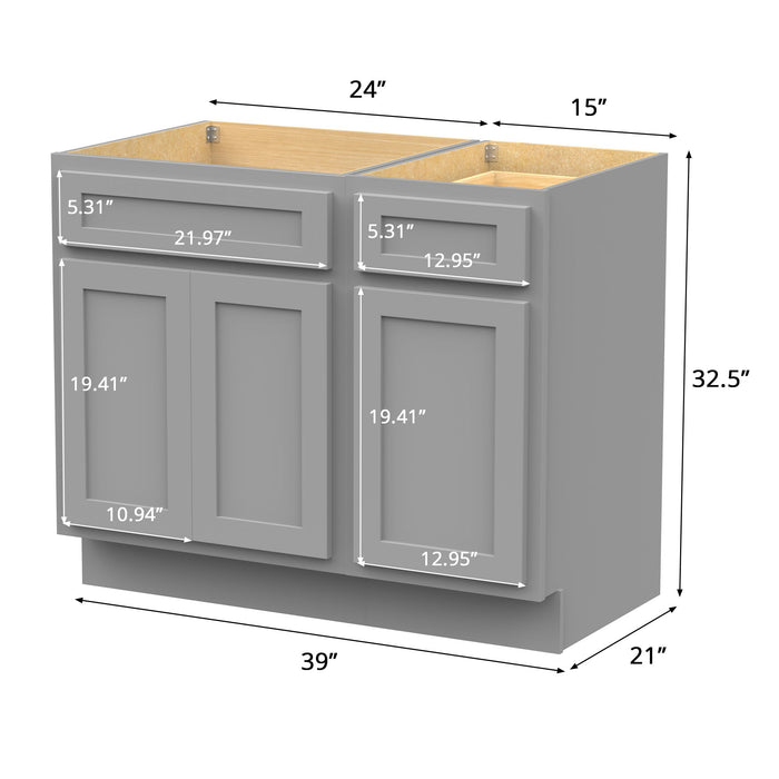 39" Modern Freestanding Oak Plywood Bathroom Vanity Base Only – Shaker Style Storage Cabinet with 1 Drawer & 3 Soft-Closing Doors VA4024-151 - HomeBeyond