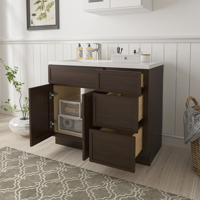 39" Oak Bathroom Vanity Cabinet without Top - 3 Drawers & 1 Door - HomeBeyond