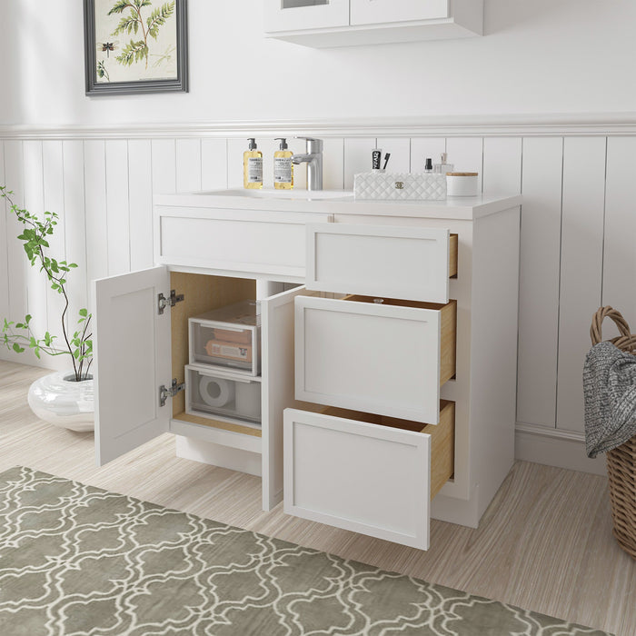39" Oak Bathroom Vanity Cabinet without Top - 3 Drawers & 1 Door - HomeBeyond