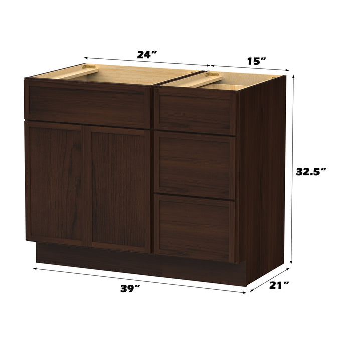 39" Oak Bathroom Vanity Cabinet without Top - 3 Drawers & 1 Door - HomeBeyond