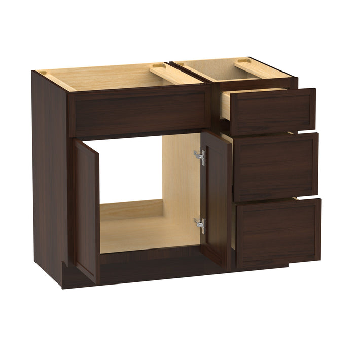 39" Oak Bathroom Vanity Cabinet without Top - 3 Drawers & 1 Door - HomeBeyond