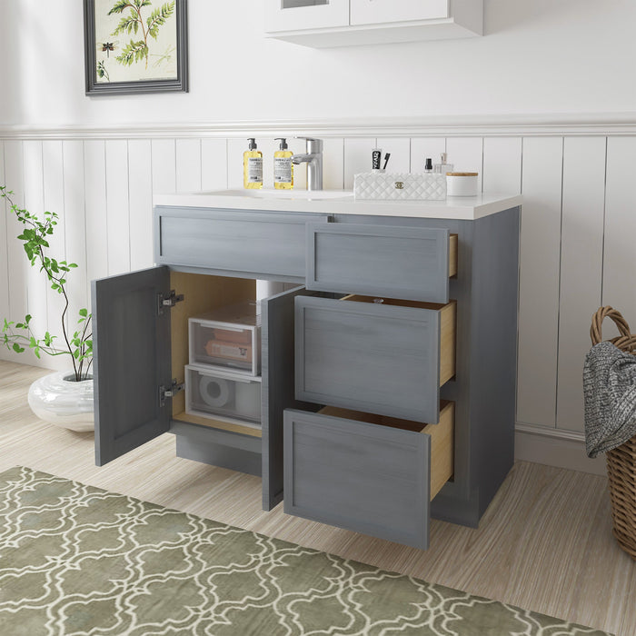39" Plywood Bathroom Vanity Cabinet without Top - 3 Drawers & 1 Door - HomeBeyond