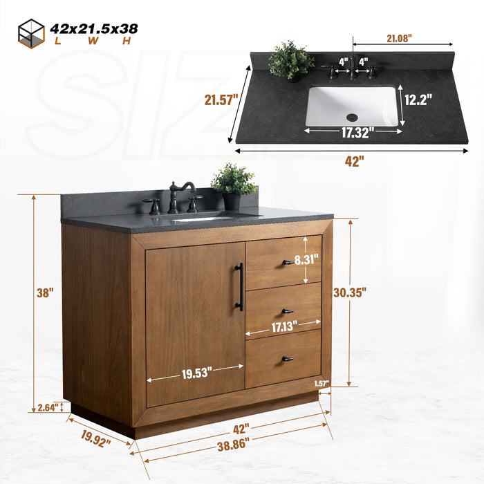 42" Bathroom Vanity with Sink and Top, With Soft Closing Doors - HomeBeyond