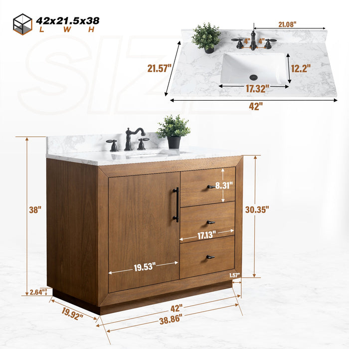 42" Bathroom Vanity with Sink and Top, With Soft Closing Doors - HomeBeyond