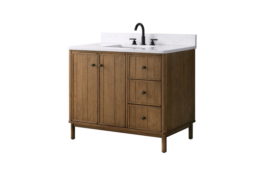 42" Freestanding Bathroom Vanity with Milano Mist Engineered Stone Countertop, Integrated Ceramic Sink, Hidden Power & USB Charging Station and Hair Dryer Storage - HomeBeyond