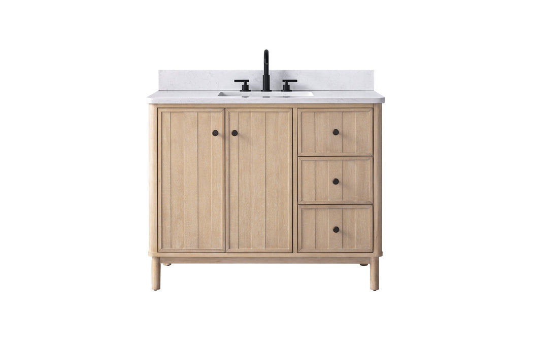 42" Freestanding Bathroom Vanity with Milano Mist Engineered Stone Countertop, Integrated Ceramic Sink, Hidden Power & USB Charging Station and Hair Dryer Storage - HomeBeyond