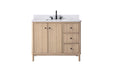 42" Freestanding Bathroom Vanity with Milano Mist Engineered Stone Countertop, Integrated Ceramic Sink, Hidden Power & USB Charging Station and Hair Dryer Storage - HomeBeyond