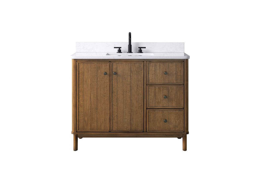 42" Freestanding Bathroom Vanity with Milano Mist Engineered Stone Countertop, Integrated Ceramic Sink, Hidden Power & USB Charging Station and Hair Dryer Storage - HomeBeyond