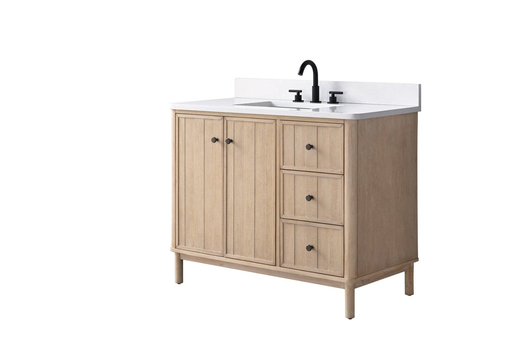 42" Freestanding Bathroom Vanity with Milano Mist Engineered Stone Countertop, Integrated Ceramic Sink, Hidden Power & USB Charging Station and Hair Dryer Storage - HomeBeyond