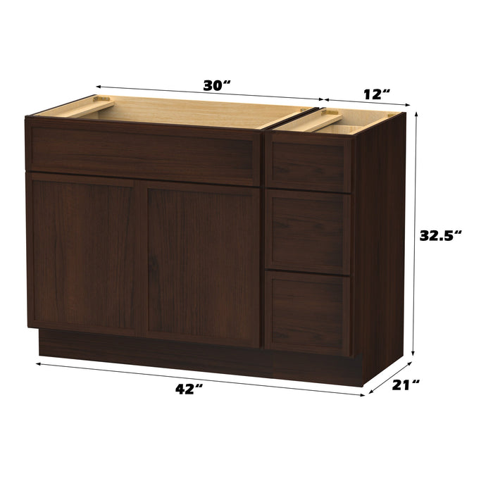 42" Modern Freestanding Birch & Plywood Bathroom Vanity Base Only – Shaker Style Storage Cabinet with 3 Drawers & 2 Soft-Closing Doors VA4130-123 - HomeBeyond