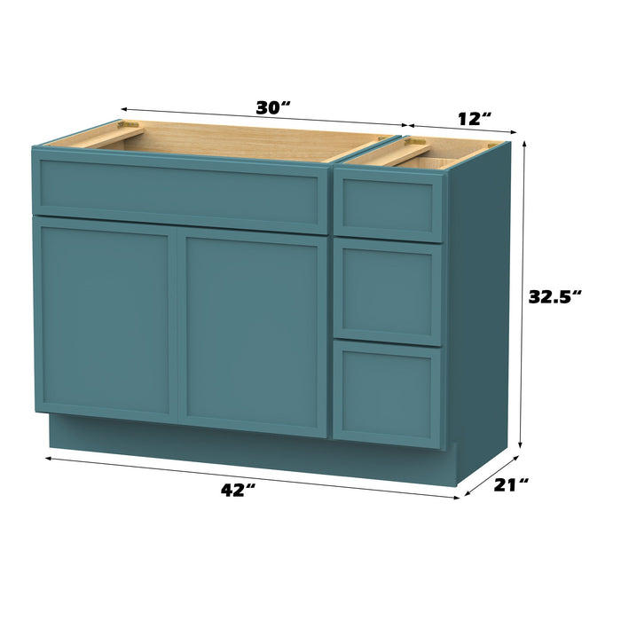 42" Modern Freestanding Birch & Plywood Bathroom Vanity Base Only – Shaker Style Storage Cabinet with 3 Drawers & 2 Soft-Closing Doors VA4130-123 - HomeBeyond
