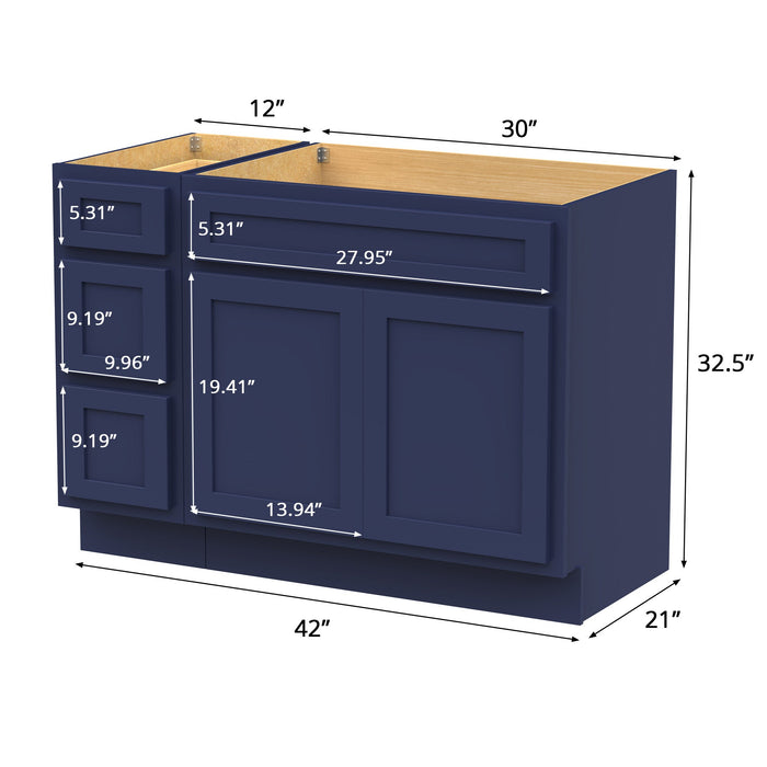 42" Modern Freestanding Oak Plywood Bathroom Vanity Base Only – Shaker Style Storage Cabinet with 3 Drawers & 2 Soft-Closing Doors VA4030-123 - HomeBeyond