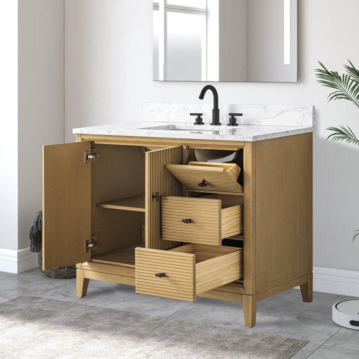 42" Single Sink Freestanding Bath Vanity Cabinet with White Engineered Marble Top - HomeBeyond