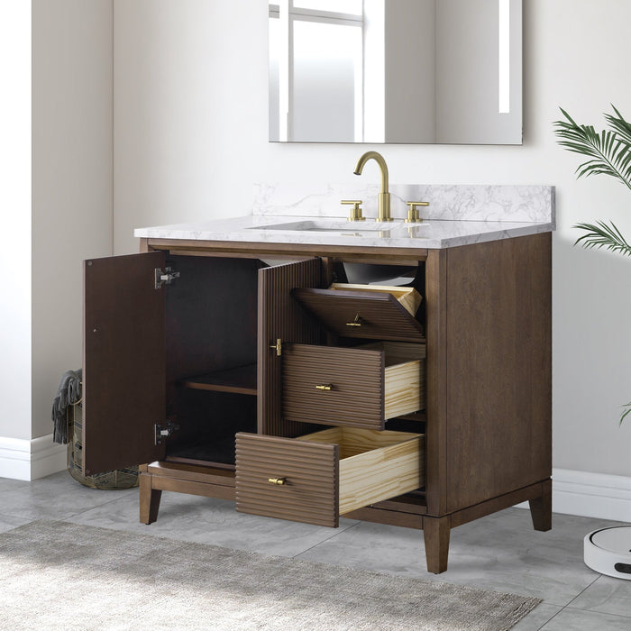 42" Single Sink Freestanding Bath Vanity Cabinet with White Engineered Marble Top - HomeBeyond