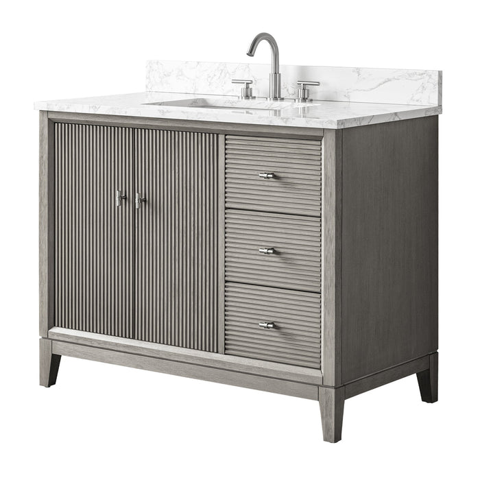 42" Single Sink Freestanding Bath Vanity Cabinet with White Engineered Marble Top - HomeBeyond